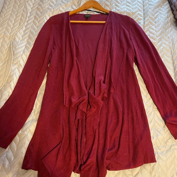 Drape front Cardigan Sweater in Rich Burgundy - Picture 1 of 3